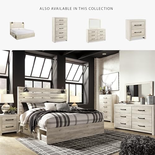 Image of Signature Design by Ashley Cambeck King Platform Bed with Storage Drawers, LED Sconce Lights and USB Ports, Engineered Wood and Decorative Laminate for Master Bedroom Organization, Whitewash, King