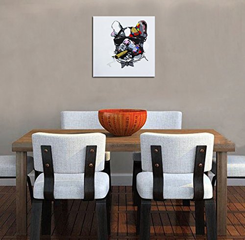 Fokenzary Hand Painted Painting Bulldog Boss Wearing Sunglasses On Canvas Pop Modern Wall Decor Art Framed Ready To Hang #TOP1