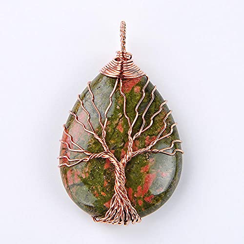 Rose Goud Kleur Wire Wrap Levensboom Water Drop Hanger voor Vrouwen Ketting Natuursteen Paars Roze Kristallen Hangers… - Image 4