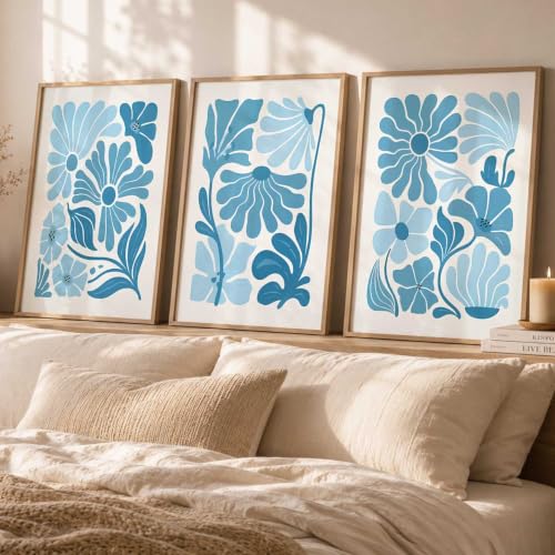 Image of kotart Aesthetic Boho Floral Painting Wall Art Home Decoration | Abstract Floral Aesthetic Paintings With Frame For Living Room Bed Room Hotel Wall Decor Digital Reprint Set of 3 (10X13 inch)