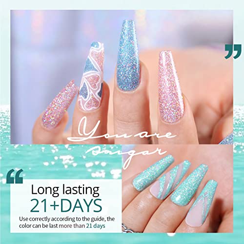Ur Sugar Glitter Gel Nail Polish Set, 6 Colors Sparkly Shiny Gel Nail Polish Set Glitter Silver Pink Green Blue Purple Black Nail Polish Gel Kit Soak Off Gel Nail Polish Manicure Gift Box For Women #TOP2