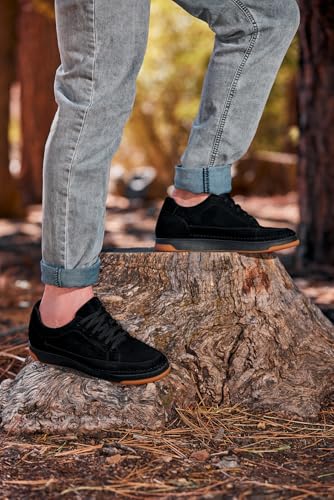 Image of CALTO Men's Invisible Height Increasing Elevator Shoes - Noir Suede /Black & Gum Sole Premium Suede Leather Lace-up Fashion Sneakers - 2.6 Inches Taller - Y7933 - Size 7 D(M) US