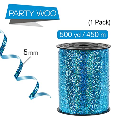 Image of PartyWoo Light Blue Iridescent Crimped Ribbon - 500 Yard, Perfect for Crafts, Gift Wrapping, Balloons, Hair & Floral Arrangements (1 Roll)