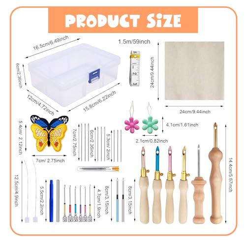 Image of 35 Pcs Punch Needle Kit, Adjustable Punch Needle Tool, Punch Needle Embroidery Kits with Wooden Handle for Beginners and Professionals