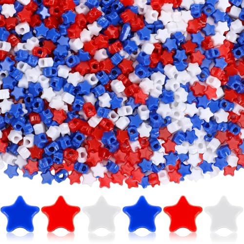 UPINS 1200Pcs Patriotic Red White Blue Star Beads for 4th of July DIY Craft