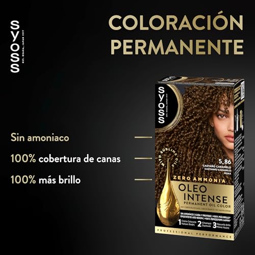 Miniatura 2 de Syoss Oleo Intense Tono 5.86 Castaño Caramelo, Tinte para Pelo Mujer, Coloración Permanente sin Amoníaco, Cobertura Profesional de Canas con Resultados de Peluquería