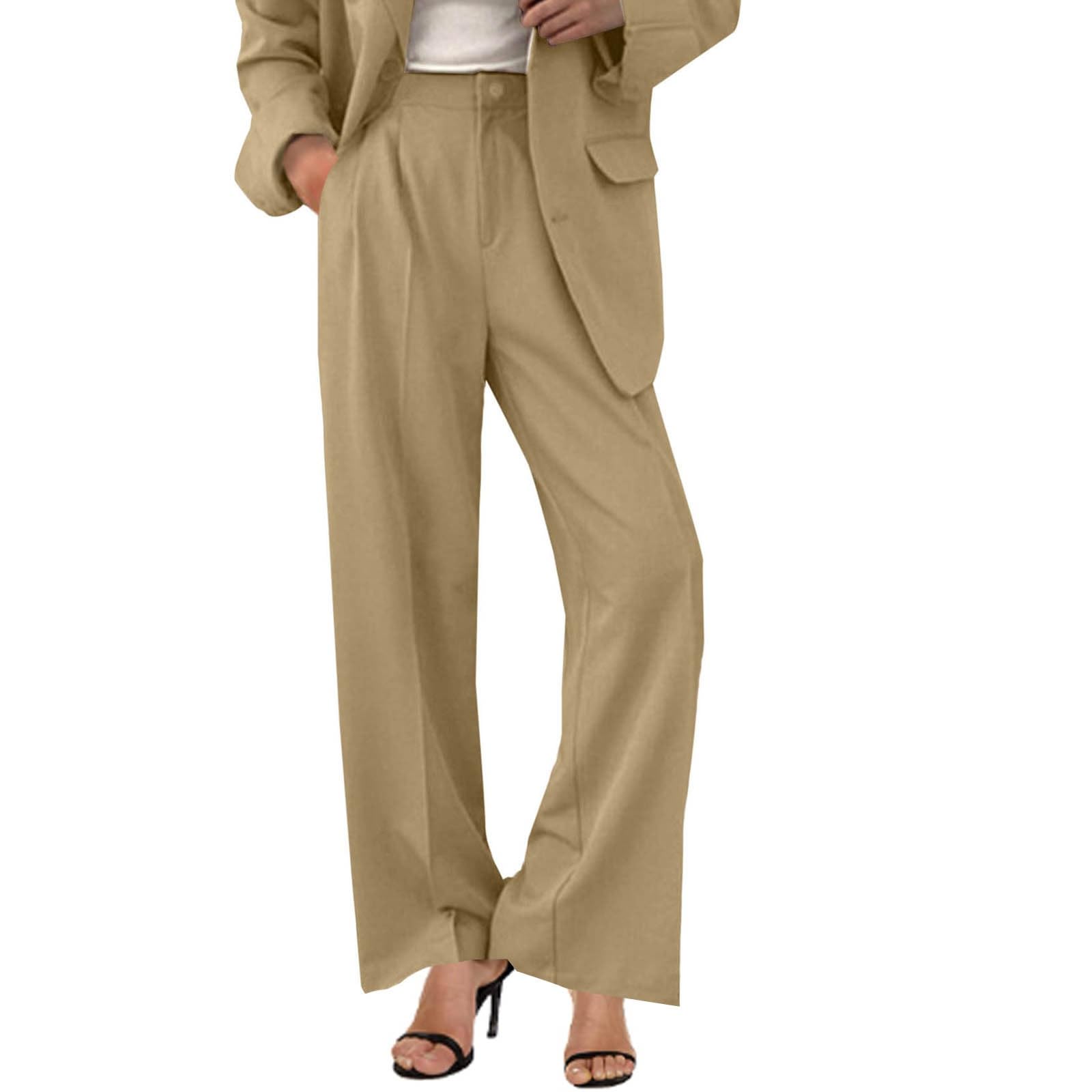 Dress Pants Women High Waisted Wide Leg Palazzo Work Pants Business Casual Button Long Trousers Slacks with Pockets
