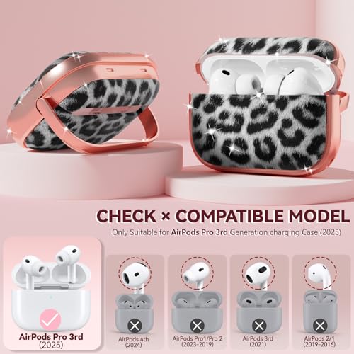 Image of Inesore for AirPods Pro 3 Case Cover 2025 with Lock-Black Jaguar | Two-Piece Design,with Gold Keychain & Clean Pen, As Phone Stand,Support Wireless Charging,Cute Luxury Case for Women Girly