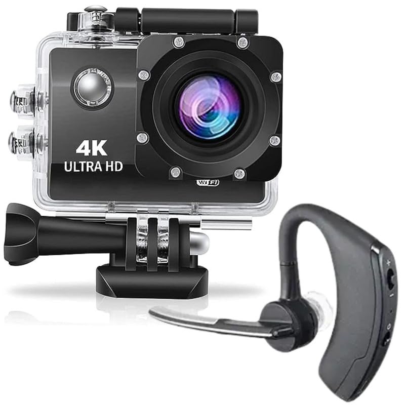 Drumstone Combo Pack of 2 Items- Touch Screen Sports Action Camera, 4K Waterproof Sport Camera,170 Degree Wide Angle WiFi HD Cam, 16MP with Headset Bluetooth V5.0 with Mic and Noice Cancellation-image-21