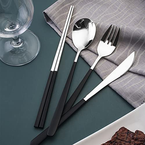 Vanra 4-Piece Portable Travel Utensils Set With Case 18/8 Stainless Steel Flatware Set Reusable Cutlery Set With Fork Spoon Knife Chopstick For Lunch Travel Camping School Work Picnic (Black) #TOP5