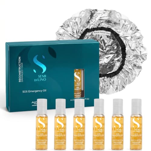 Alfaparf SOS Reconstruction reparative Emergengy oil treatment for Damaged hair Hair breakage Strengthening 6 vials Bundle with Conditioning treatment cap by Beauty Nation