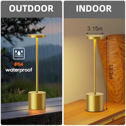SAKRINGT Cordless Table Lamps Rechargeable,6000mAh Portable Battery Operated LED Table Light for Restaurant Outdoor 2 Pack Gold