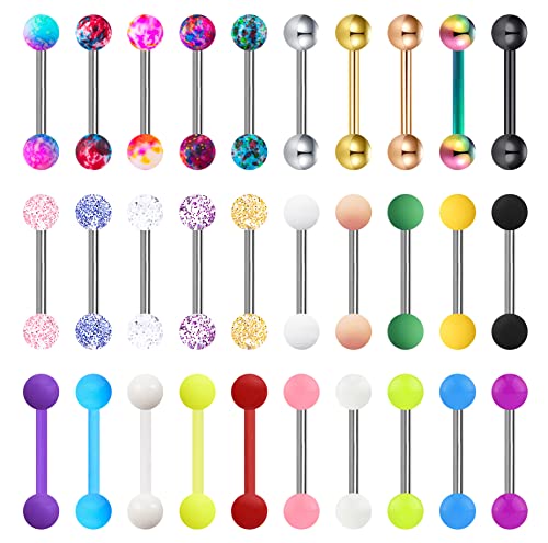 30-200Pcs 14G Surgical Steel Tongue Rings for Women Stainless Steel Nipple Rings Barbell Body Piercing