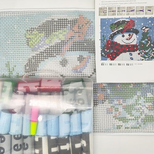 Image of Howie's Latch Hook Kits for Adults, DIY Christmas Latch Hook Kit Rug Crochet Yarn, Color Preprinted Pattern Embroidery Decoration (Black Hat Snowman, 20.47 x 14.96 inch)