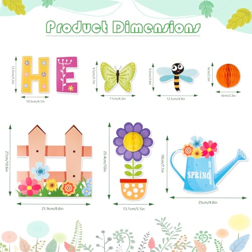 Konsait Spring Bulletin Board Decorations, 59Pcs Raindrop Flower Hello Spring Cutouts for Classroom Office Home Wall Blackboard Door Decorations - Thumbnail 5