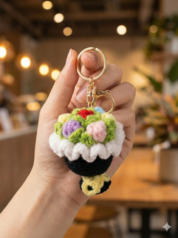 Image of Handmade Crochet Flower Keychain for Bags Keys Purse Backpack Cute Aesthetic Yarn Keyring Bag Charm Handmade Soft Thread Flower Keychain for Girls Women Kids Gifting and Daily Use