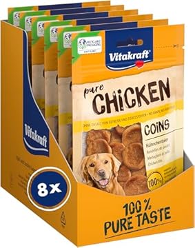 Vitakraft Pure Chicken Coins, snack cane, medaglioni di pollo, snack per l’addestramento del cane, senza zuccheri aggiunti (8x 80g)