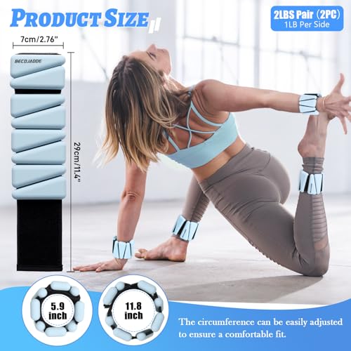 Image of BECOJADDE Ankle Weights Set of 2 (1 lb /2 lb /3 lb Each) Adjustable Wrist Weights for Women Men Wearable Arm Leg Weight for Pilates, Running, Walking, Workout, Yoga