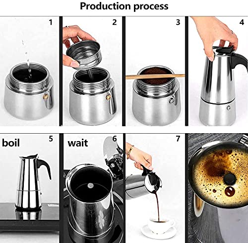 Image of Portable Stainless Steel Stove Top Espresso Coffee Maker Percolator Moka Pot Italian Coffee Maker (1 year Warranty) (4 cup)