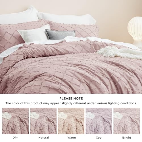 Image of Bedsure Queen Comforter Set - Dusty Rose Comforter, Boho Tufted Distressed Vintage Bedding for Kids, 3 Pieces Farmhouse-Style Bed Set for All Seasons, Fluffy Soft Bedding with 2 Pillow Shams