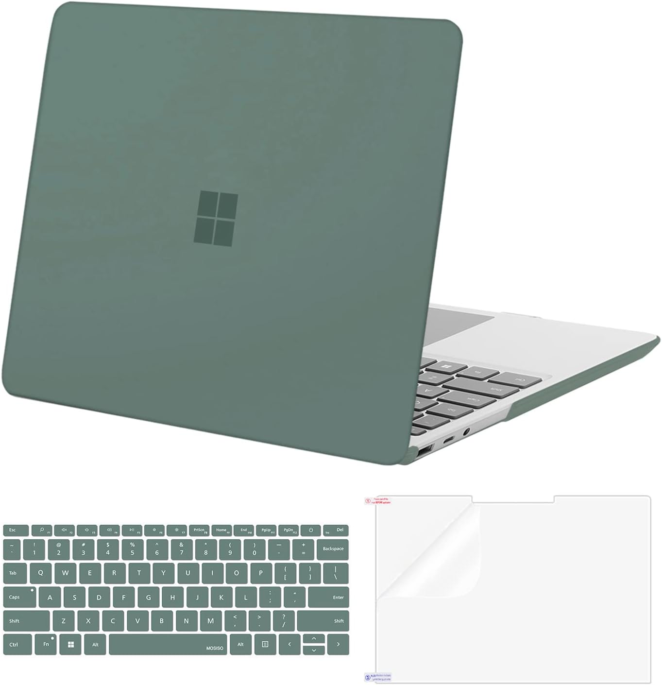 MOSISO Case Only Compatible with Microsoft Surface Laptop Go 3/2/1 12.4 inch 2023 2022 2020 Release (Models: 2013 & 1943), Protective Plastic Hard Shell&Keyboard Cover&Screen Protector, Emerald Green