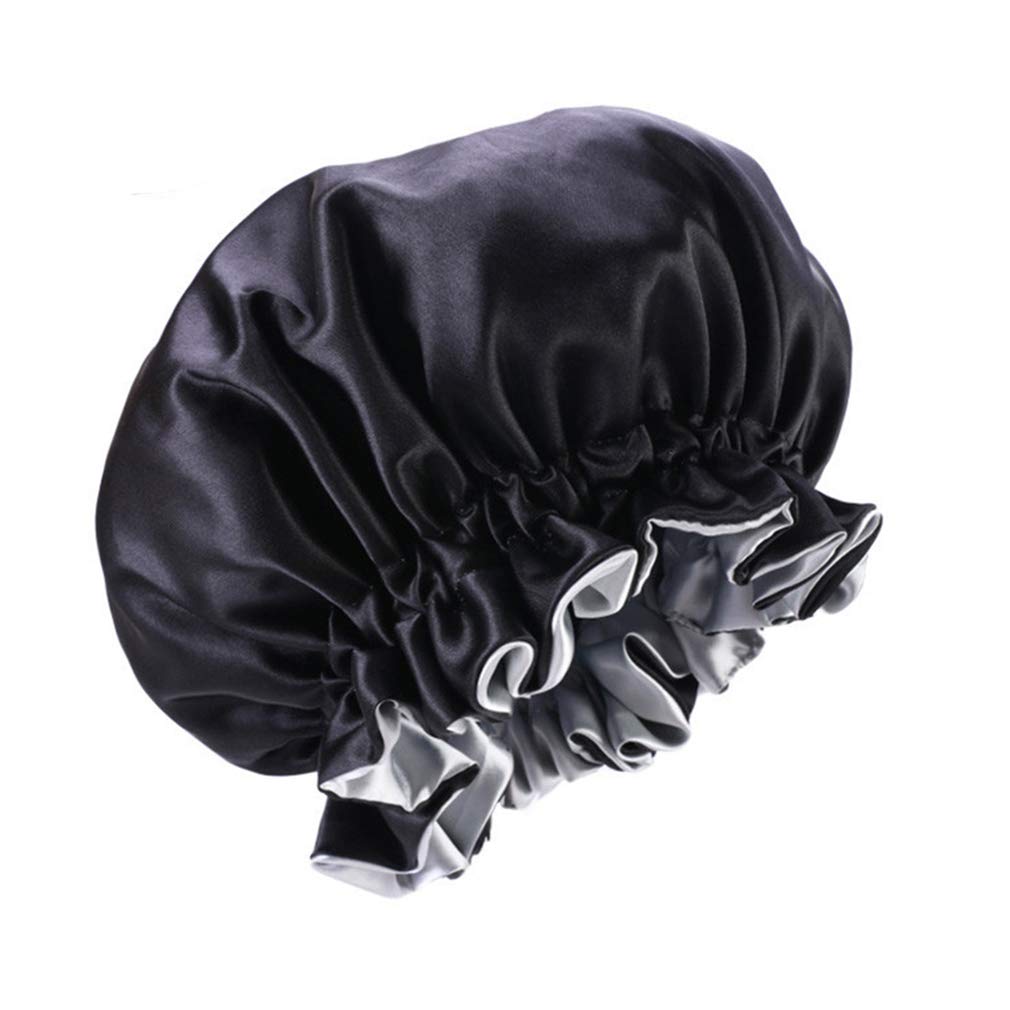 JK Home Women Bonnet Double Layered Adjustable Sleep Cap Reversible Night Sleeping Hat Hair Turban Black - Image 2