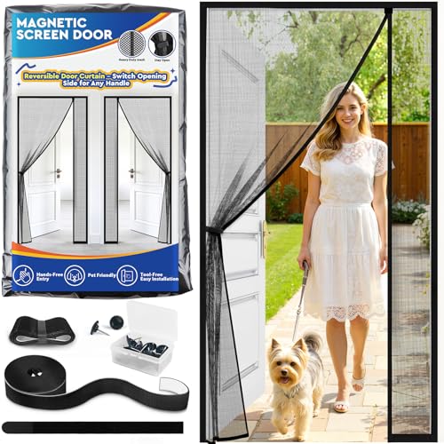 TasticTotes Magnetic Screen Door Mesh - Reversible Left & Right Opening with Magnetic Closure Keep Buzz Out Enjoy Fresh Air Hands Free for Families & Pets (34 x 81 Fit Door Size 32 x 80)