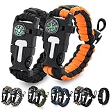 Paracord Bracelets for Men and Women – Adjustable Survival Paracord Bracelet with 11.8 ft Nylon Cord, Flint Fire Starter, Compass, Whistle & Scraper – Camping, Hiking, Fishing Gear (Black & Orange)