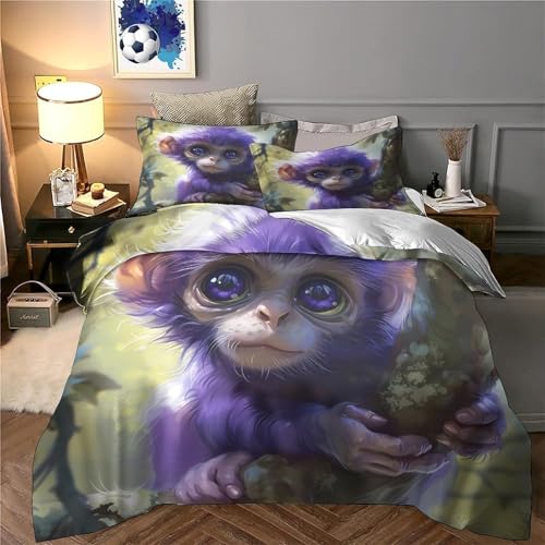Linge de lit microfibre résistante effet 3D Violet Monkey housse ultra douce