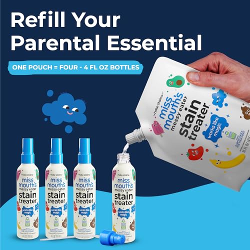 Image of Miss Mouth's Messy Eater Stain Treater Refill Ready Kit - 2 Pack Stain Remover Spray and 16oz Refill Pouch - Newborn & Baby Essentials - Food, Grease, Coffee Off Laundry, Underwear, Fabric