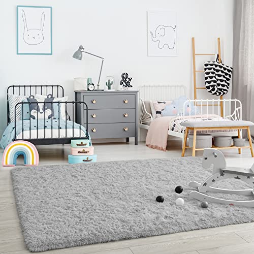 Ompaa Fluffy Grey Hallway Runner Rugs For Bedroom Bed Side Non-Slip thumb #5