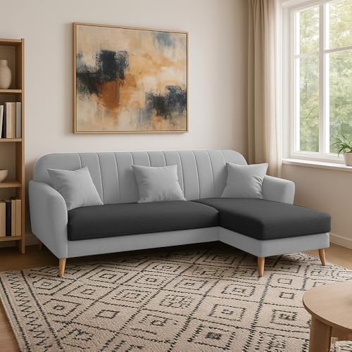 Image of Atticus RHS 4 Seater L Shape Sofa Set for Living Room (Black Grey Fabric) Premium Fabric Sofa Set