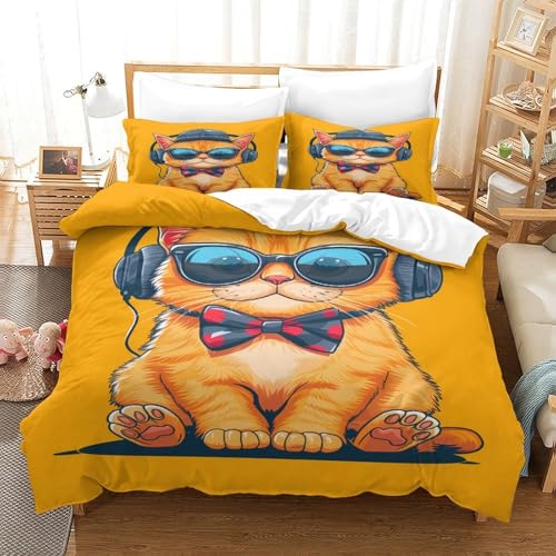 Housse de couette chat fermeture éclair parure lit hypoallergique