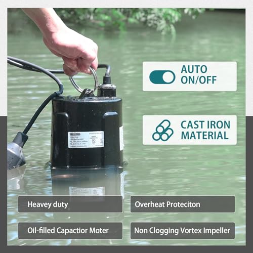 Image of WASSERMANN 3 /4 HP Sewage Pump 2 inch Discharge with Auto Float Switch, 115V 7200 GPH Cast Iron Submersible Sewer Pump, Sump Pump for Basement Sump Basin Sewer Well 2 inch NPT Discharge with 10 FT Cable