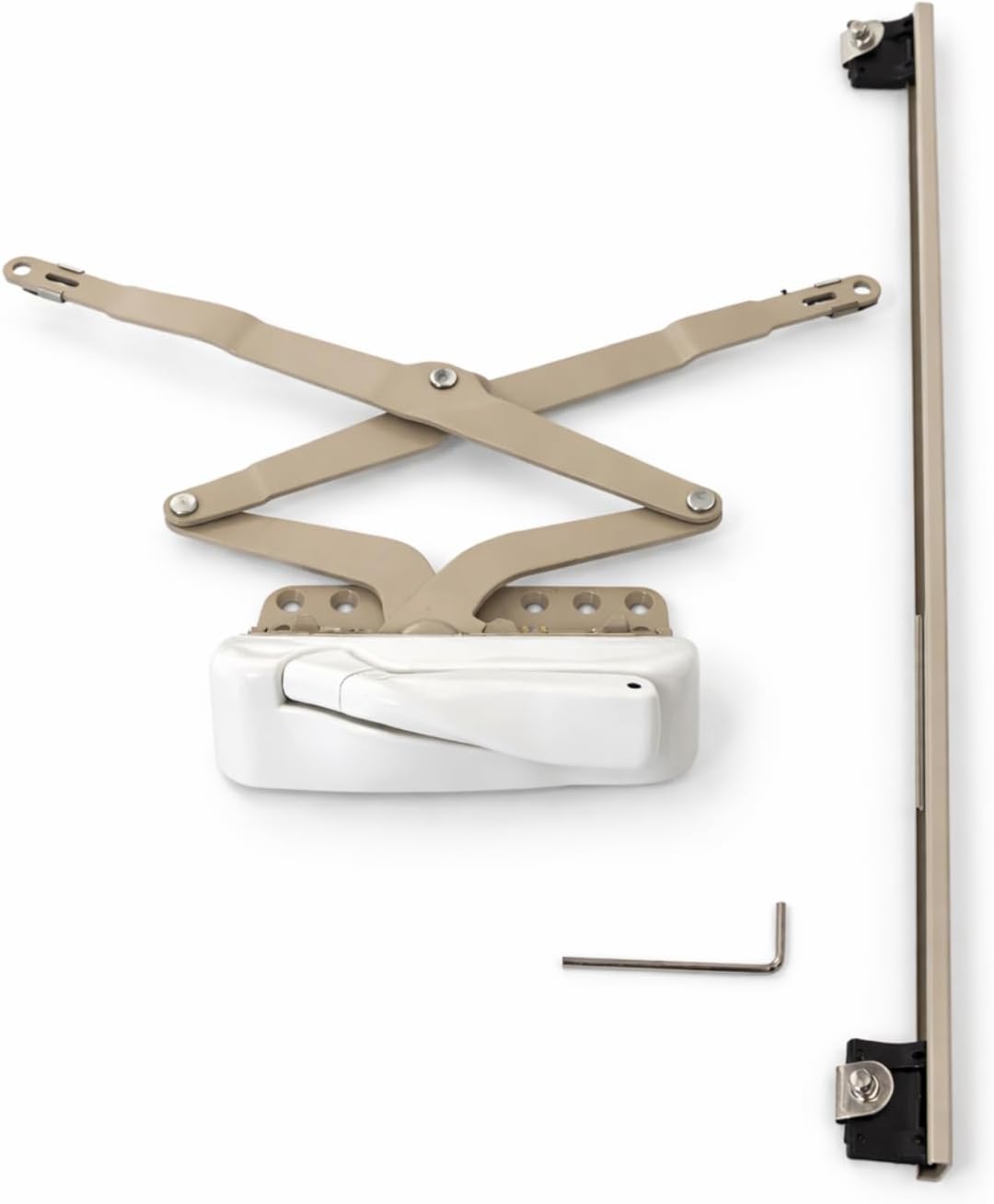 Wide Awning Window Operator Replacement Kit with Track, Crank Handle & Cover, Off White, X-Style Scissor Arm Window Crank Opener, Metal Clip & Pivot Slide.Model:Elite-04A+04-3SS+FH-03A.Combo