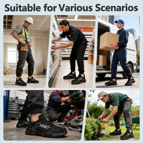 Image of Hogent Steel Toe Shoes for Men Women, Puncture Resistant Work Shoes, Lightweight Breathable Slip On Safety Sneakers Ideal for Construction Warehouse Manufacturing