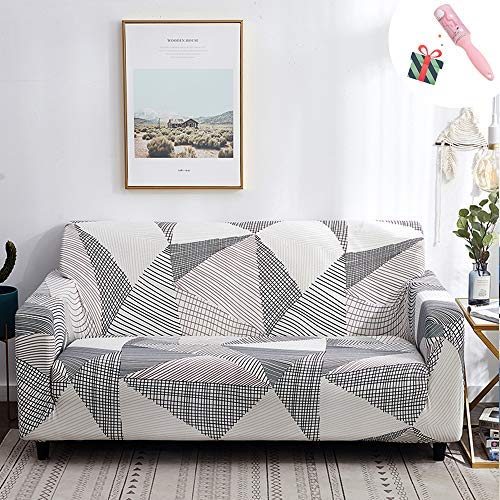 Morbuy Copridivano Patchwork di Colore Copridivano Elasticizzato Fodera Copridivani Universale per Divano con Corda Fissa Sofa Protettore Copertura Divano Antiscivolo (3 posti,Puzzle Grigio)