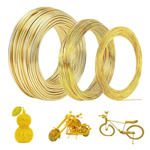 eupdd 3 Pièces Fil en Aluminium: 1mm/2mm/3mm×10m Fil Métallique, Fil de Bricolage Doré, Diamètre pour Bijoux, Tricotin, Décoration et Modélisme, Flexible et Sans...