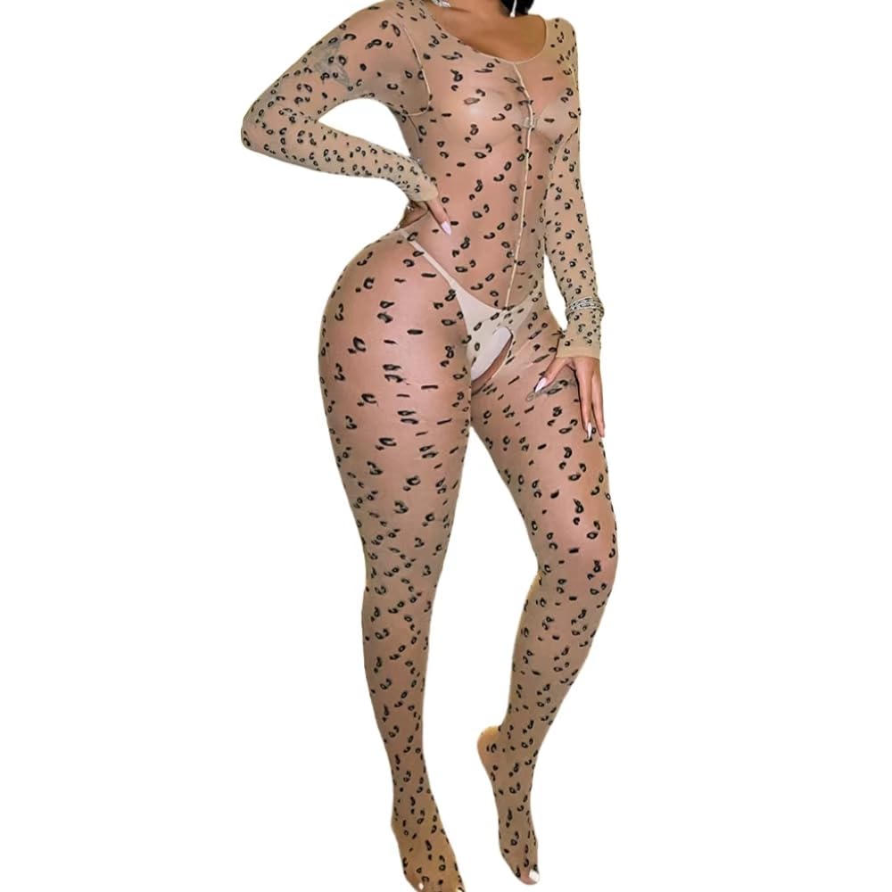 Womens One Piece Fishnet Bodysuit Lingerie Mesh Bodystocking Nightwear Jumpsuit Underwear