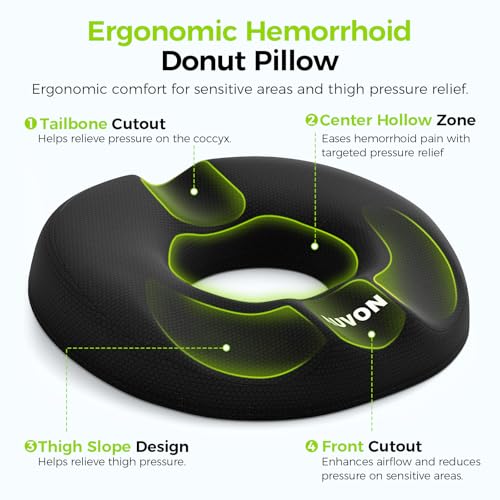 AUVON Donut Cushion for Hemorrhoids with Double U-Shape & Thigh Relief Slope, Seat Cushion for Office Chair, Car, Sciatica, Postpartum PregnancyDonut Pillow for Coccyx Pain & Pressure Relief - Cosy Home Interiors AUVON Donut Cushion for Hemorrhoids with Double U-Shape & Thigh Relief Slope, Seat Cushion for Office Chair, Car, Sciatica, Postpartum PregnancyDonut Pillow for Coccyx Pain & Pressure Relief - Image 2