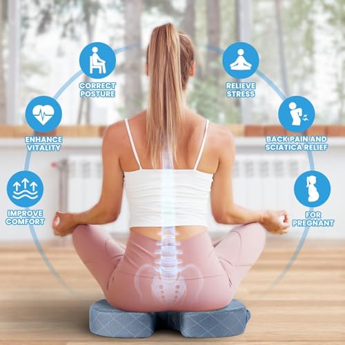 Image of TushGuard Office /Car Seat Cushion, Non-Slip Sciatica & Back Coccyx Tailbone Pain Relief Chair Pad, Memory Foam Butt Pillow for Computer Desk, Wheelchair, Driving (Light Blue, X-Large)