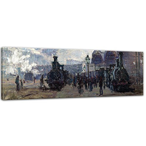 Art Print - Vieux maîtres - Claude Monet - Gare Saint Lazare à Paris, arrivée d'un Train - Panorama 160x50 cm - Images sur Toile - Toile déco imprimée - Tableau Toile - Photo sur Toile