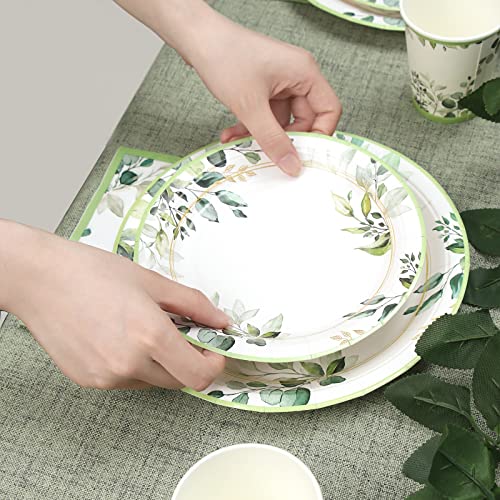 Green Party Plates Supplies, Sage Green Paper Eucalyptus Leaf Plates and Napkins, Disposable Tableware, Cups, Napkins for Jungle Boho Party,Baby Shower, Bridal Shower, Birthday Supplies Serve 24 - Image 3