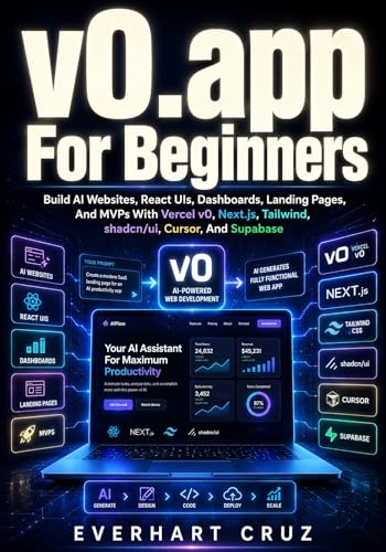 v0.app For Beginners : Build AI Websites, React UIs, Dashboards, Landing Pages, And MVPs With Vercel v0, Next.js, Tailwind, shadcn/ui, Cursor, And Supabase