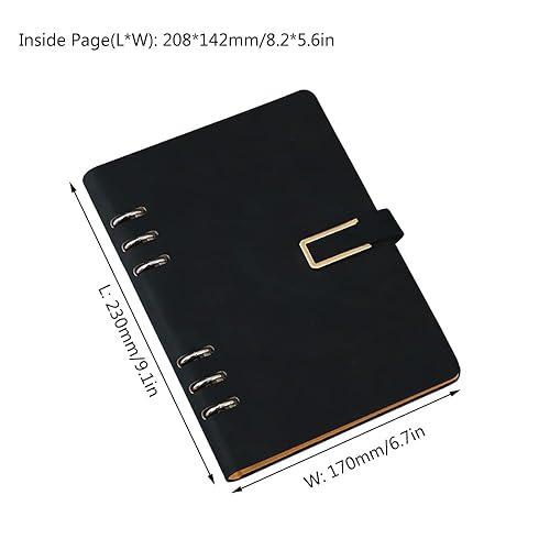 Miniatura 3 de SEIWEI Carpeta de piel sintética A5, cuaderno personal recargable, 100 hojas200 páginas, planificador de presupuesto, cuaderno de escritura, diario,