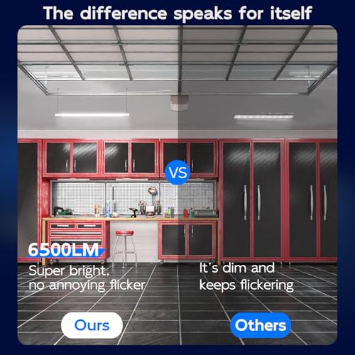 Image of hykolity 60W 4FT Linkable LED Shop Light for Garage,6500LM | Utility Shop Light Fixture,5000K Daylight LED Workbench Bay Lighting with Plug,Hanging or Surface Mount,White-ETL,10 Pack