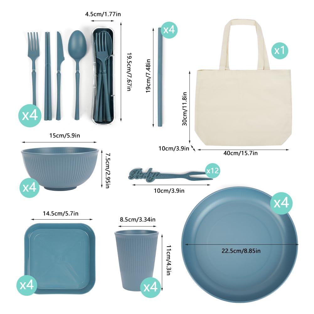 ZgoEC 53pcs Unbreakable Camping Dinner Sets for 4 People, Camping Cutlery Set for 4, Plastic Dinner Set - Image 2