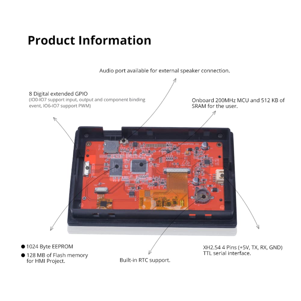 Nextion inteligente pantalla 5" pulgadas NX8048P050-011C-Y táctil capacitiva 800x480 Serial HMI LCD-TFT módulo con carcasa Soporte de audio y video