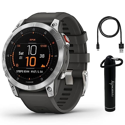 Garmin EPIX (Gen 2) Premium Active Smartwatch with 1.3 in. AMOLED Display, Slate Steel with Wearable4U Energy Bundle