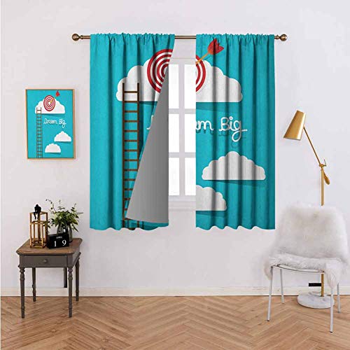 Insulated Solid Grommet topPrinted Curtain Dream Big Phrase with Dart Board Fluffy Clouds